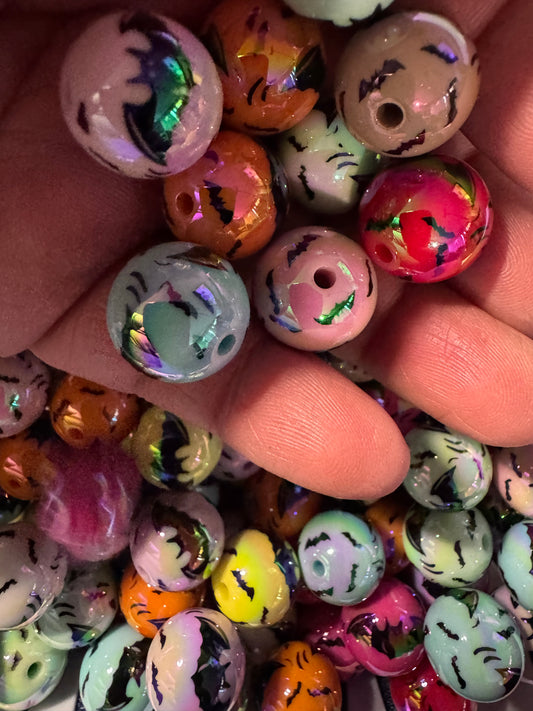 16MM UV Halloween Bat Multi-Color Beads -15Pc bead pack