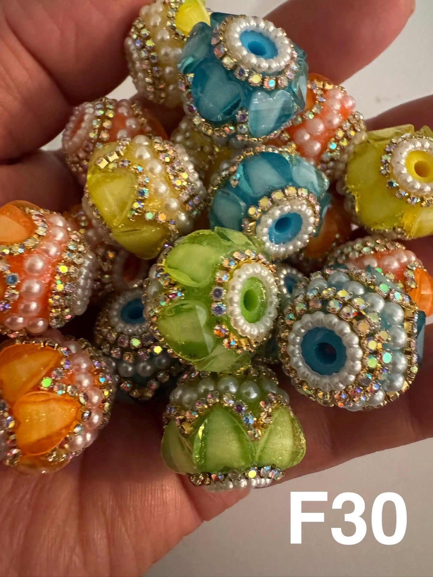 Handmade Fancy Rhinestone Acrylic Beads for Pens & Keychains - Assorted Styles 3pc Random Mix