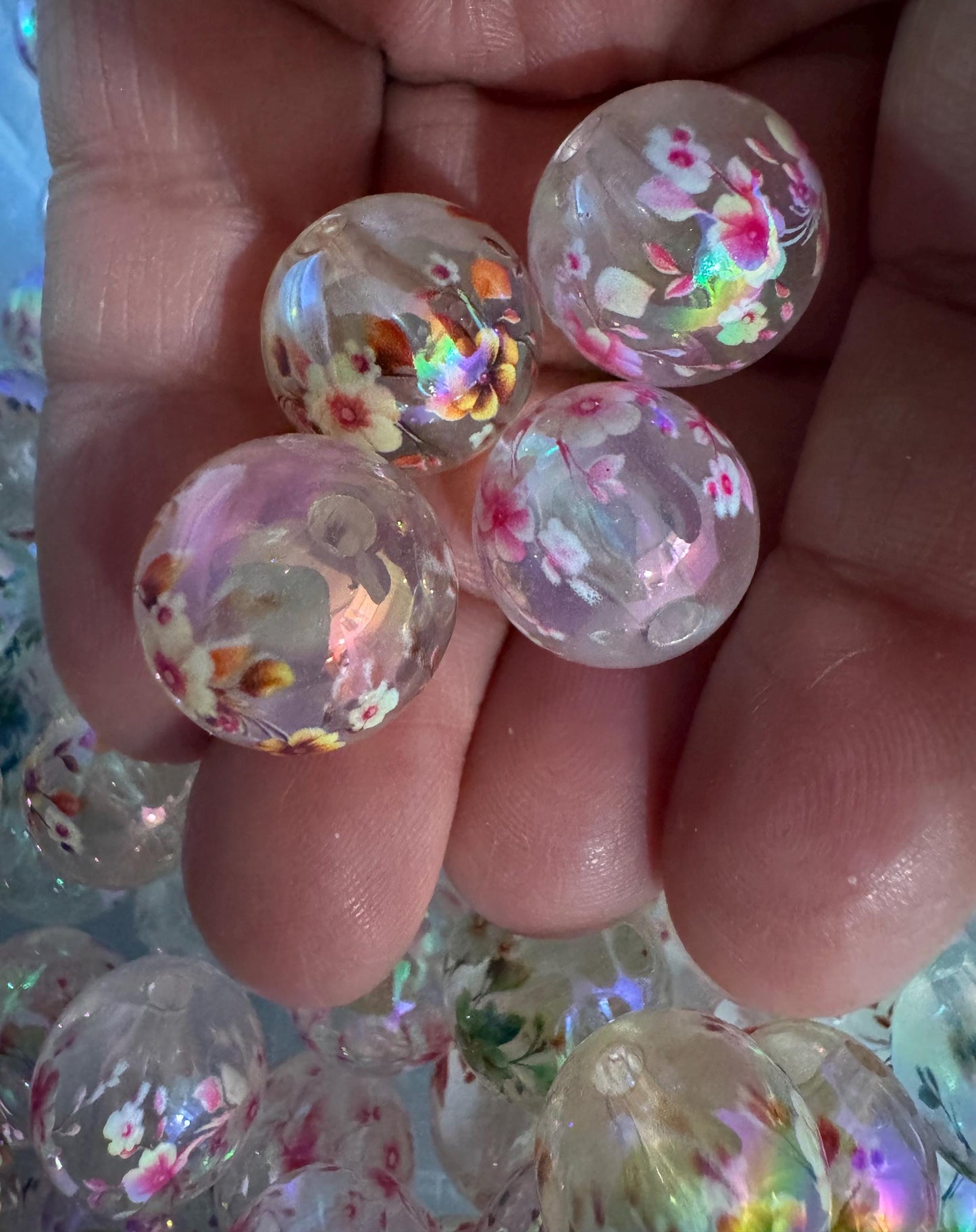 16MM Floral Acrylic Beads-For pens and beadable items- 15beads pack assorted