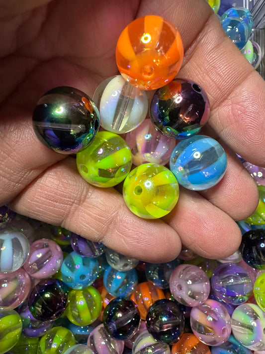16MM Striped Multi Color Beads -15pc Bead pack