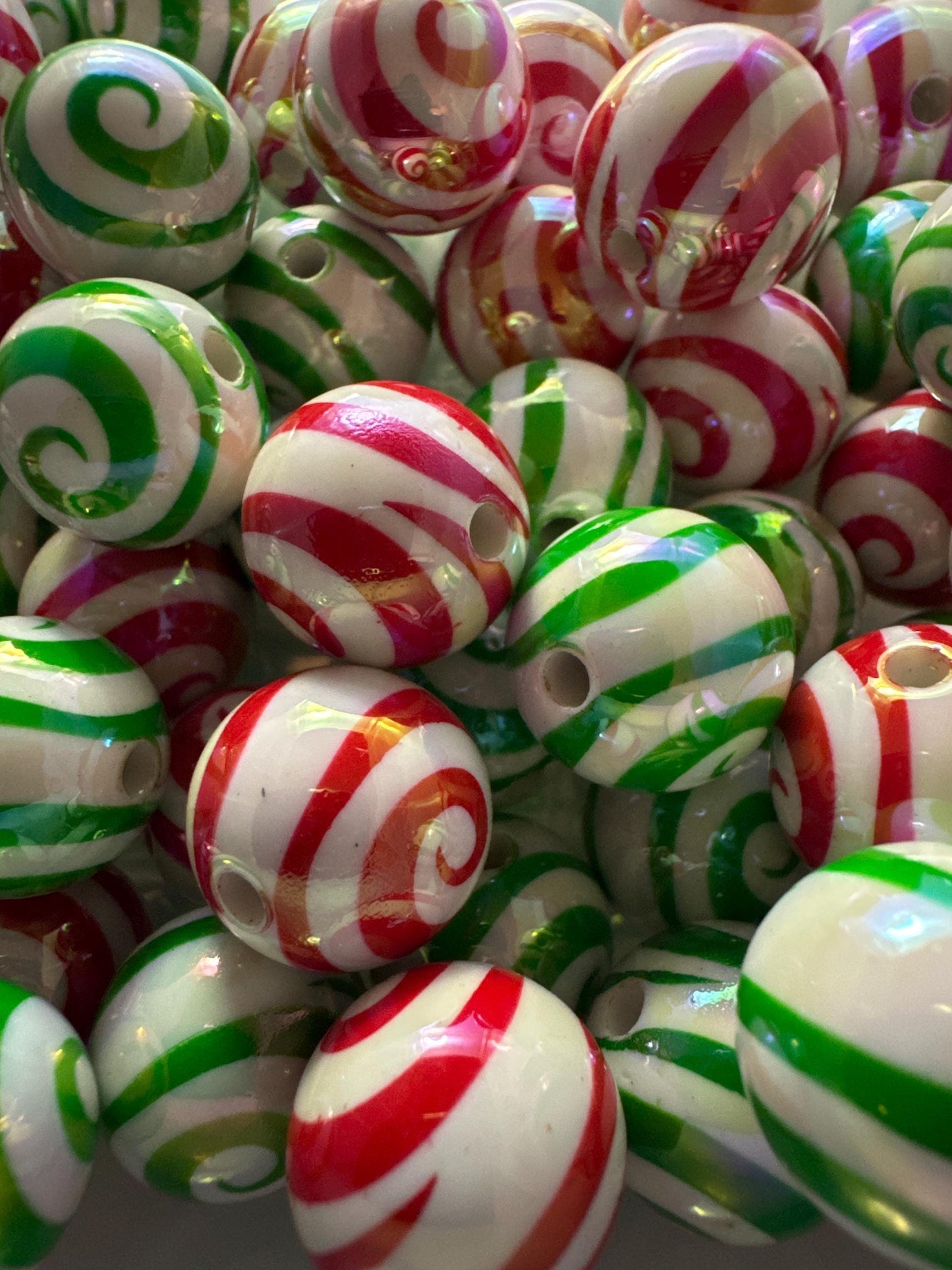 16MM UV Christmas Swirls Acrylic Beads-For pens and beadable items- 15beads pack