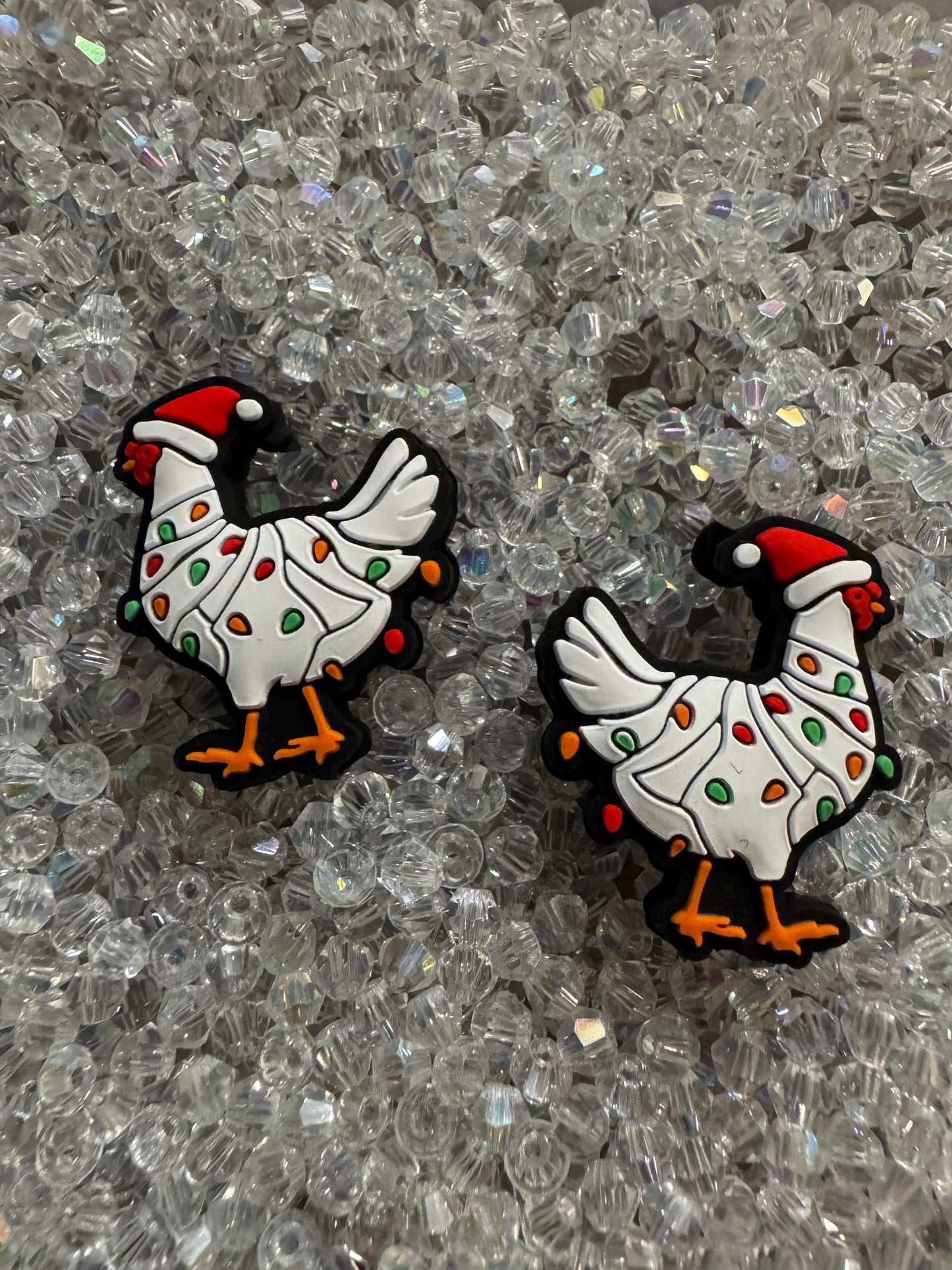 2D Christmas Chicken lights Silicone Bead- 2Pc pack