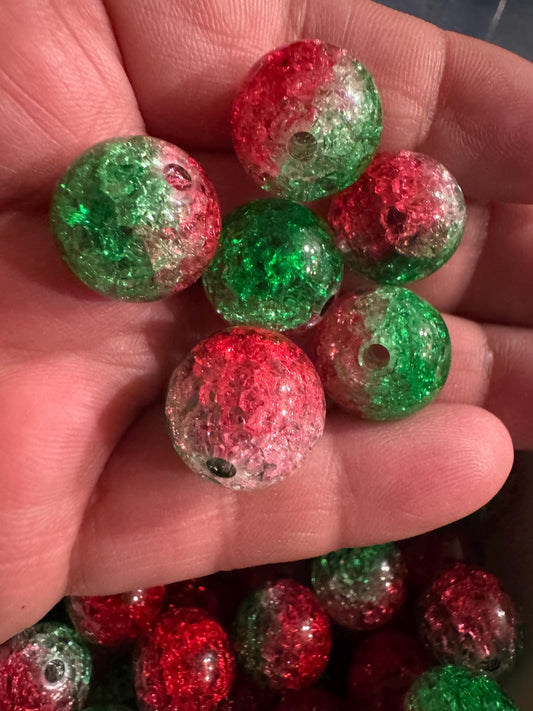 16MM Christmas Acrylic Crackle Beads-For pens and beadable items- 15beads pack