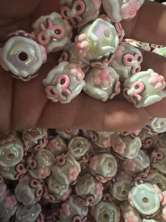 16MM Handpainted Acrylic Bow Beads -8pc Bead Pack