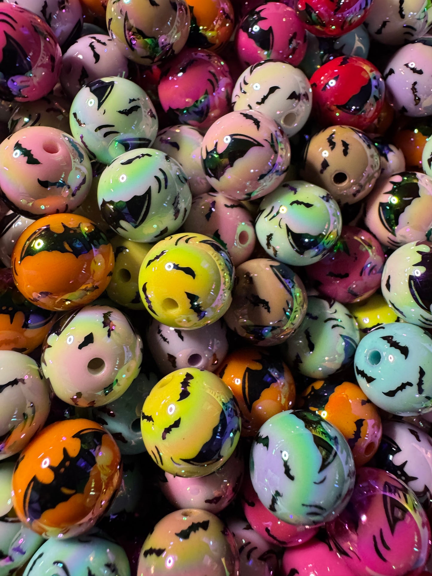 16MM UV Halloween Bat Multi-Color Beads -15Pc bead pack