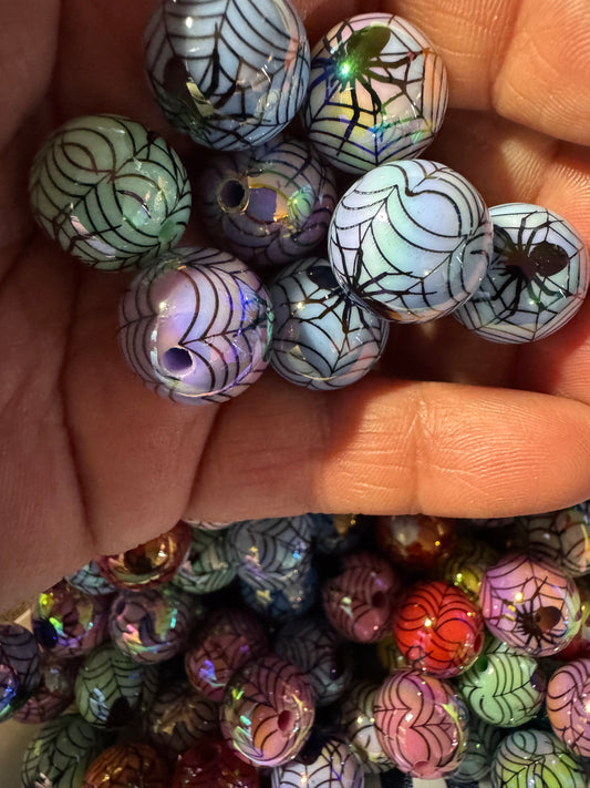 16MM Halloween Spider/Web Color UV Beads-15pc beads