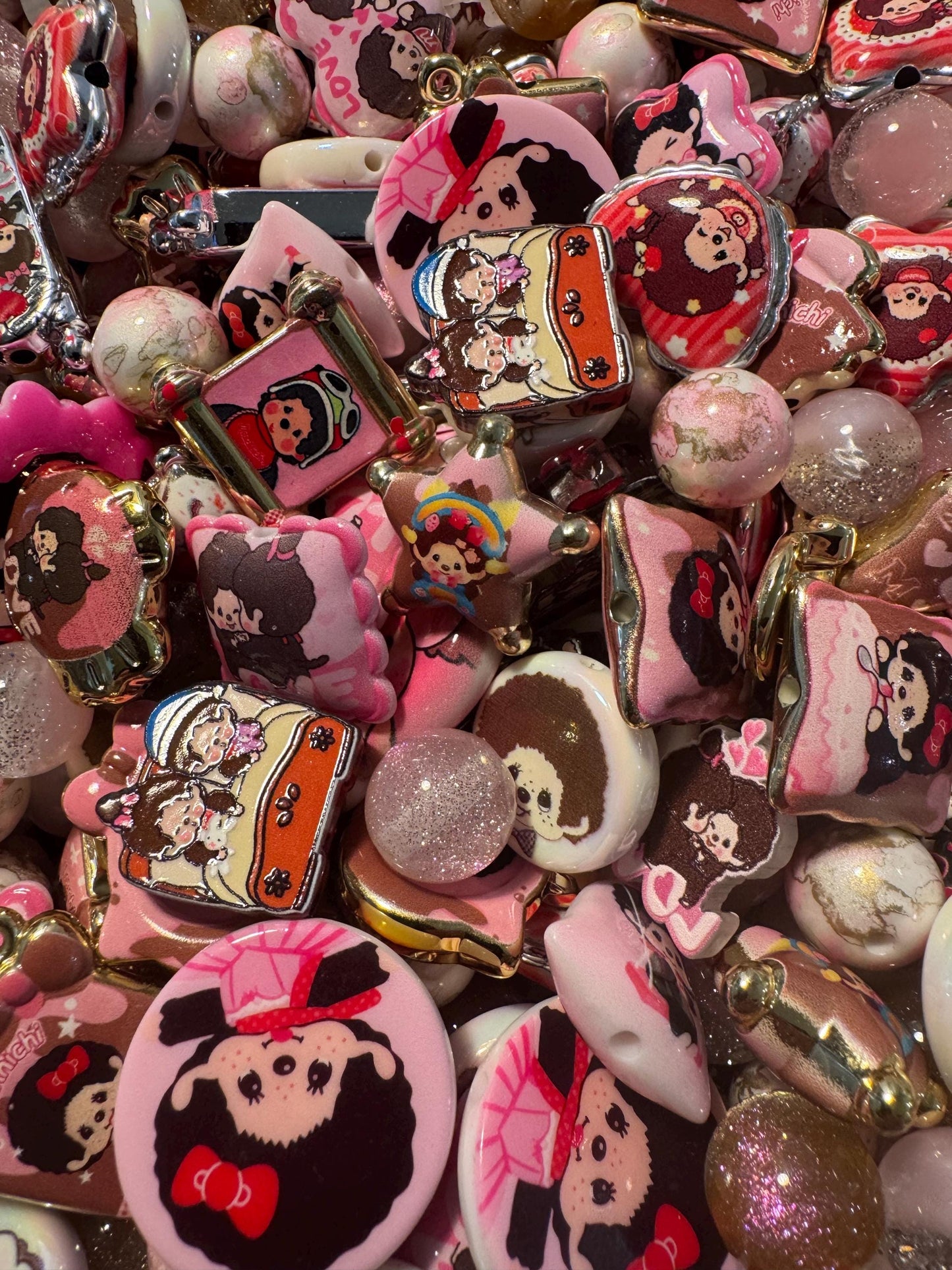 01- Custom Theme Characters Mixes - Acrylic Bead Mix ,DIY for Chunky Keychains, Phone and Bag chains!- Rainbow, Monchi, Moon, printed beads.