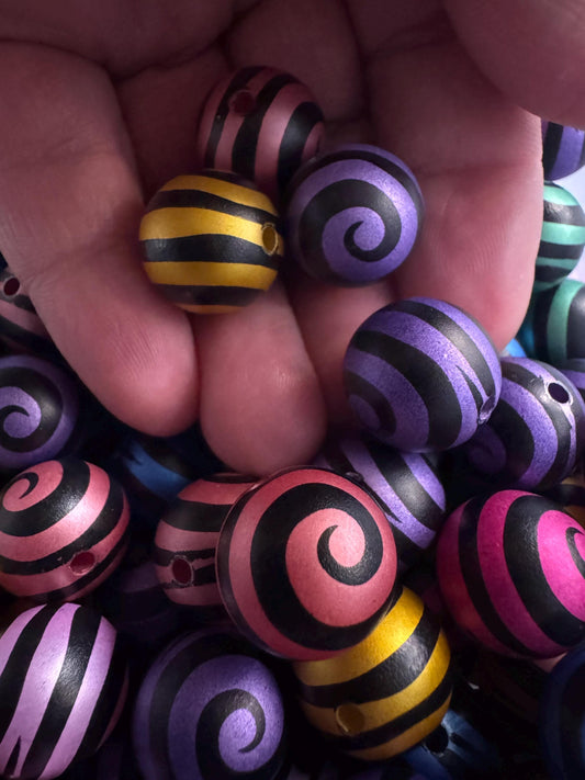 16MM Multi-Color Black Swirl Acrylic Beads for Pens & Keychains - 15-Piece Pack