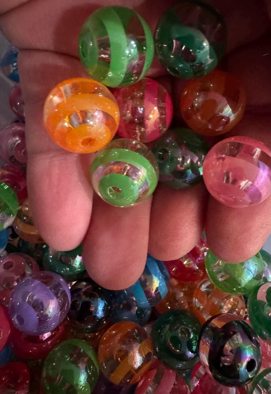16MM Clear Multi-Color Circle Stripe Acrylic Beads-For pens and beadable items- 15beads pack assorted