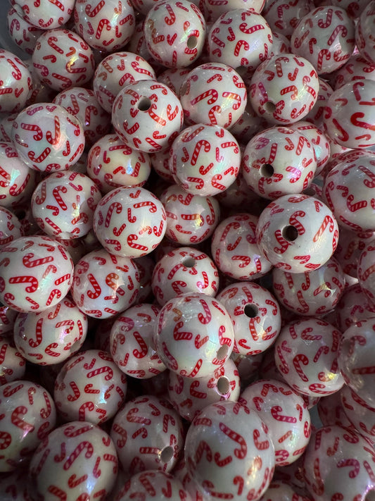 16MM Christmas Candy Cane Acrylic Beads-For pens and beadable items- 15beads pack
