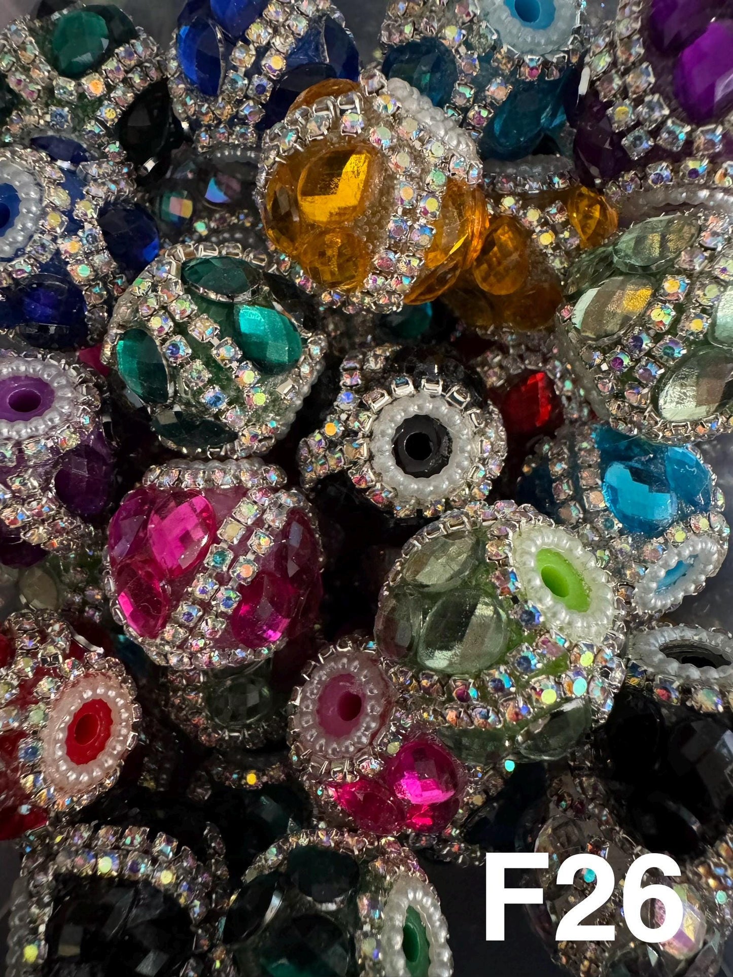 Handmade Fancy Rhinestone Acrylic Beads for Pens & Keychains - Assorted Styles 3pc Random Mix