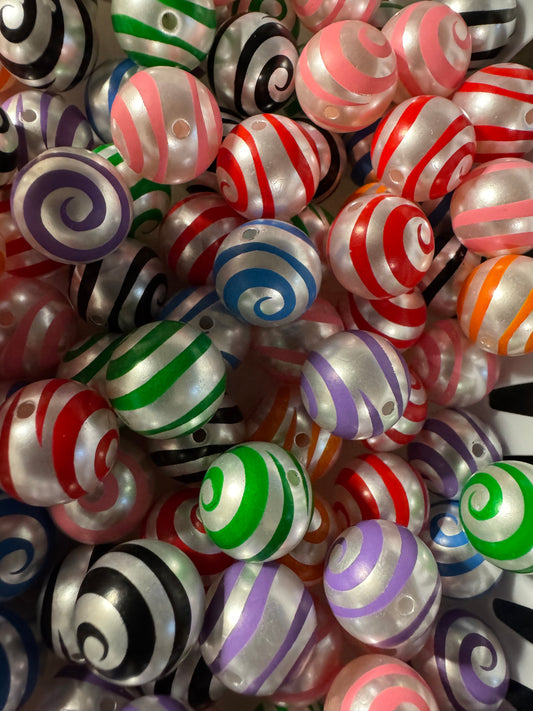16MM Pearl Base Swirl Multi Color Acrylic Beads -15pc bead pack
