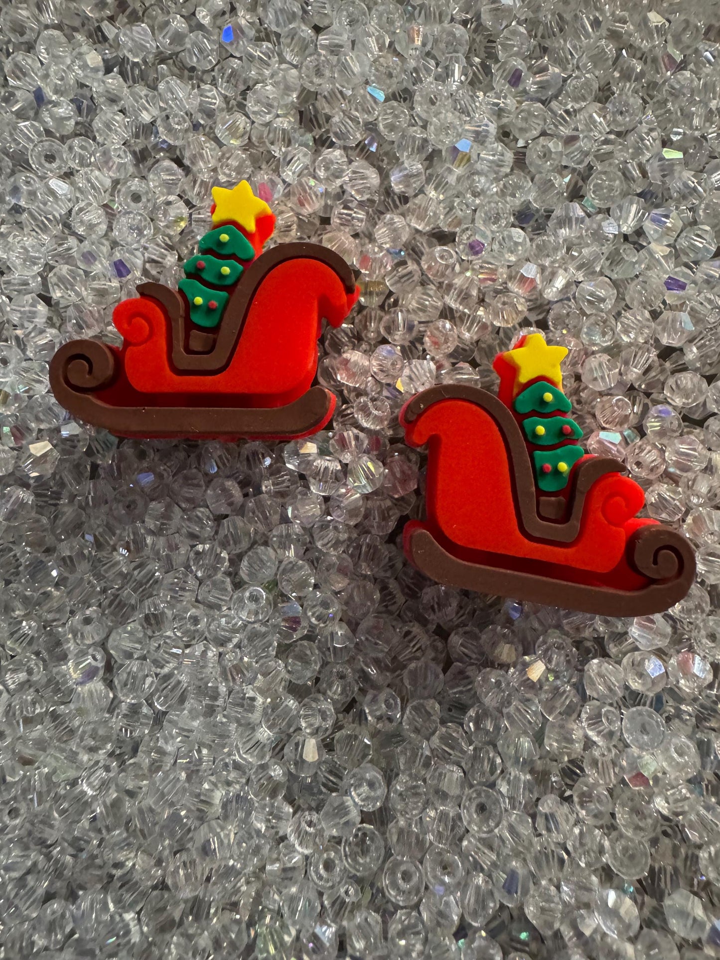 3D Christmas Sleigh with Christmas Tree Silicone Beads- For pens, Keychains and beadable items- 2PK
