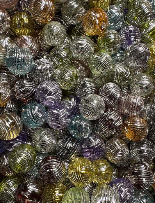 16MM Multi-Color Acrylic Silver Striped Beads-For pens and beadable items- 15 beads pack assorted