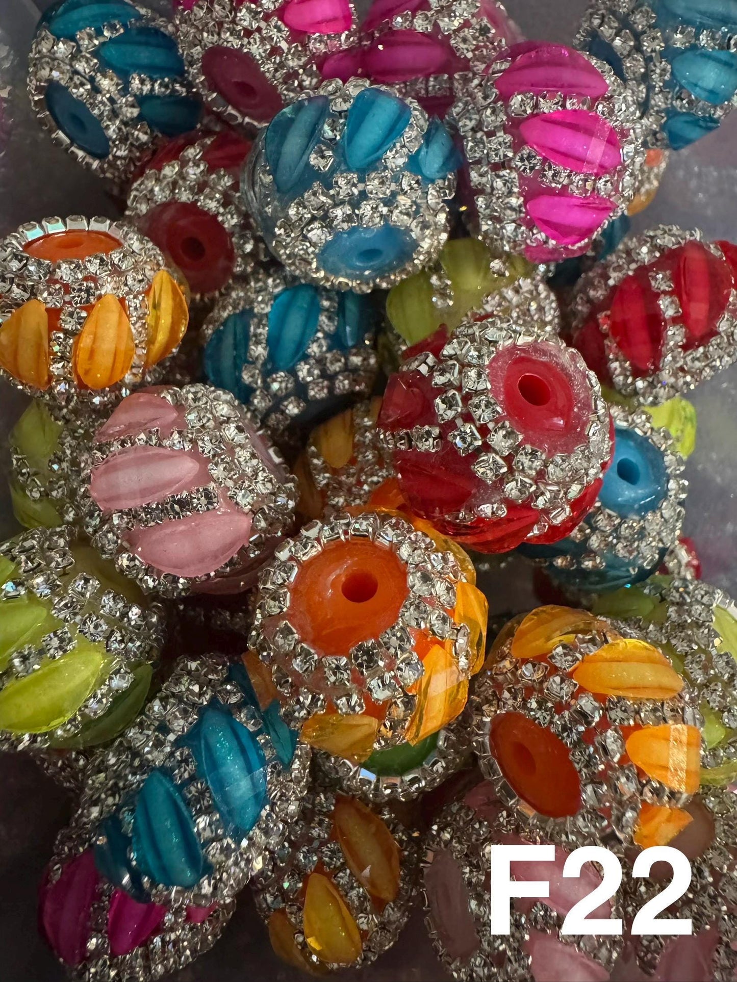 Handmade Fancy Rhinestone Acrylic Beads for Pens & Keychains - Assorted Styles 3pc Random Mix