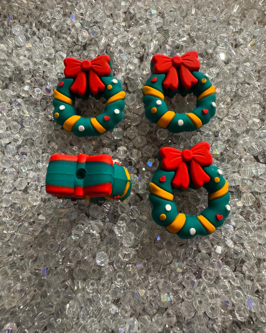 3D Christmas Wreath Silicone Bead- 2Pc pack