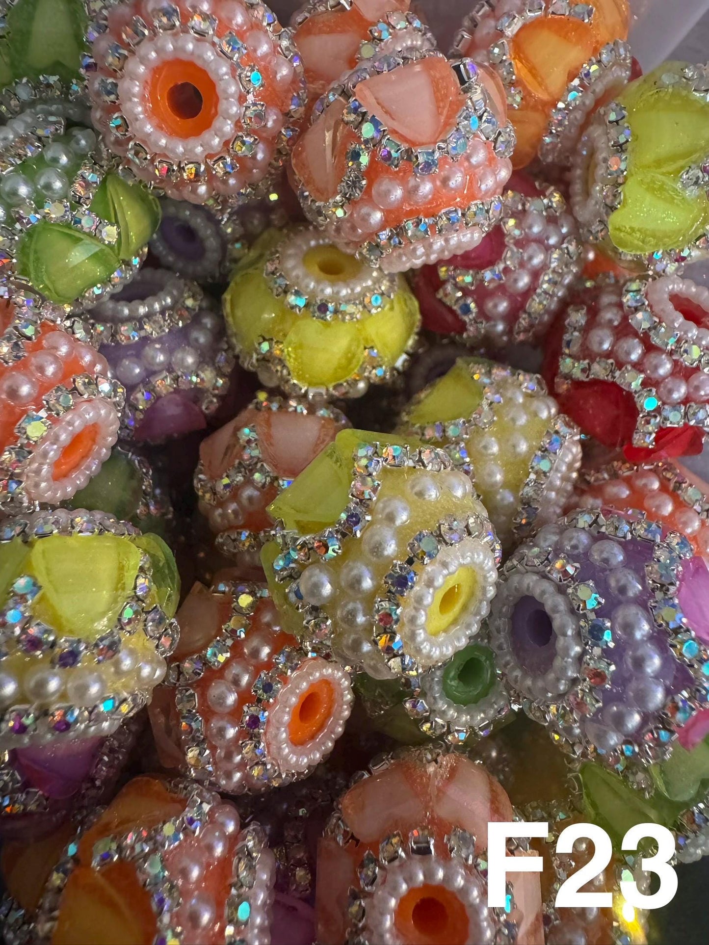 Handmade Fancy Rhinestone Acrylic Beads for Pens & Keychains - Assorted Styles 3pc Random Mix