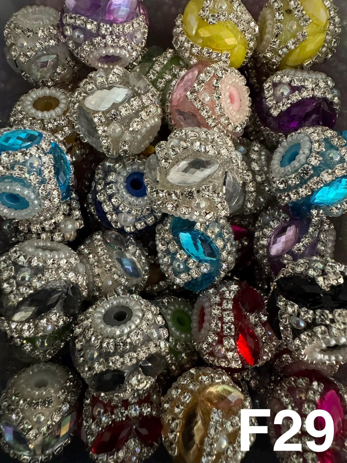 Handmade Fancy Rhinestone Acrylic Beads for Pens & Keychains - Assorted Styles 3pc Random Mix