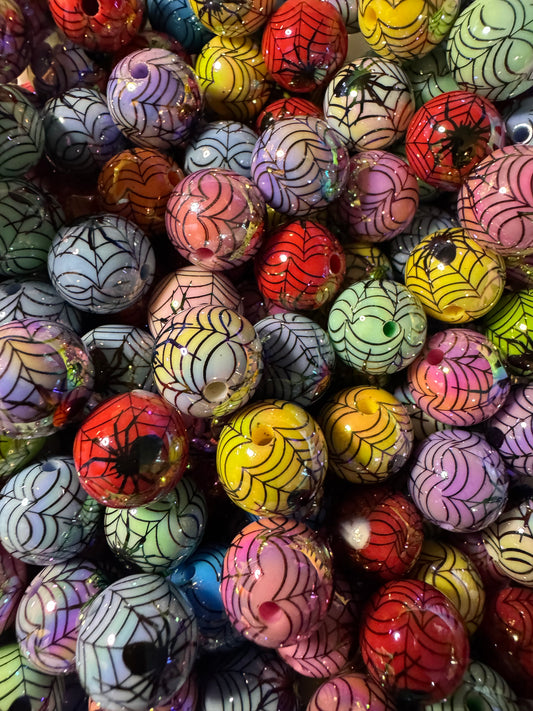 16MM Halloween Spider/Web Color UV Beads-15pc beads