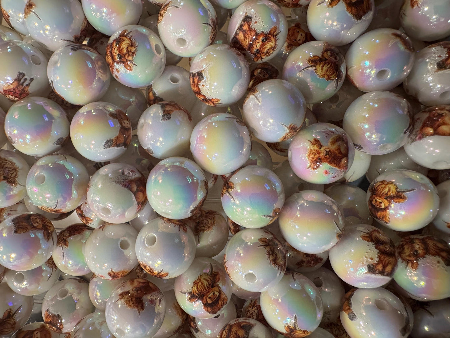 16MM UV Printed Cow Beads -For pens and beadable items- 15 beads pack