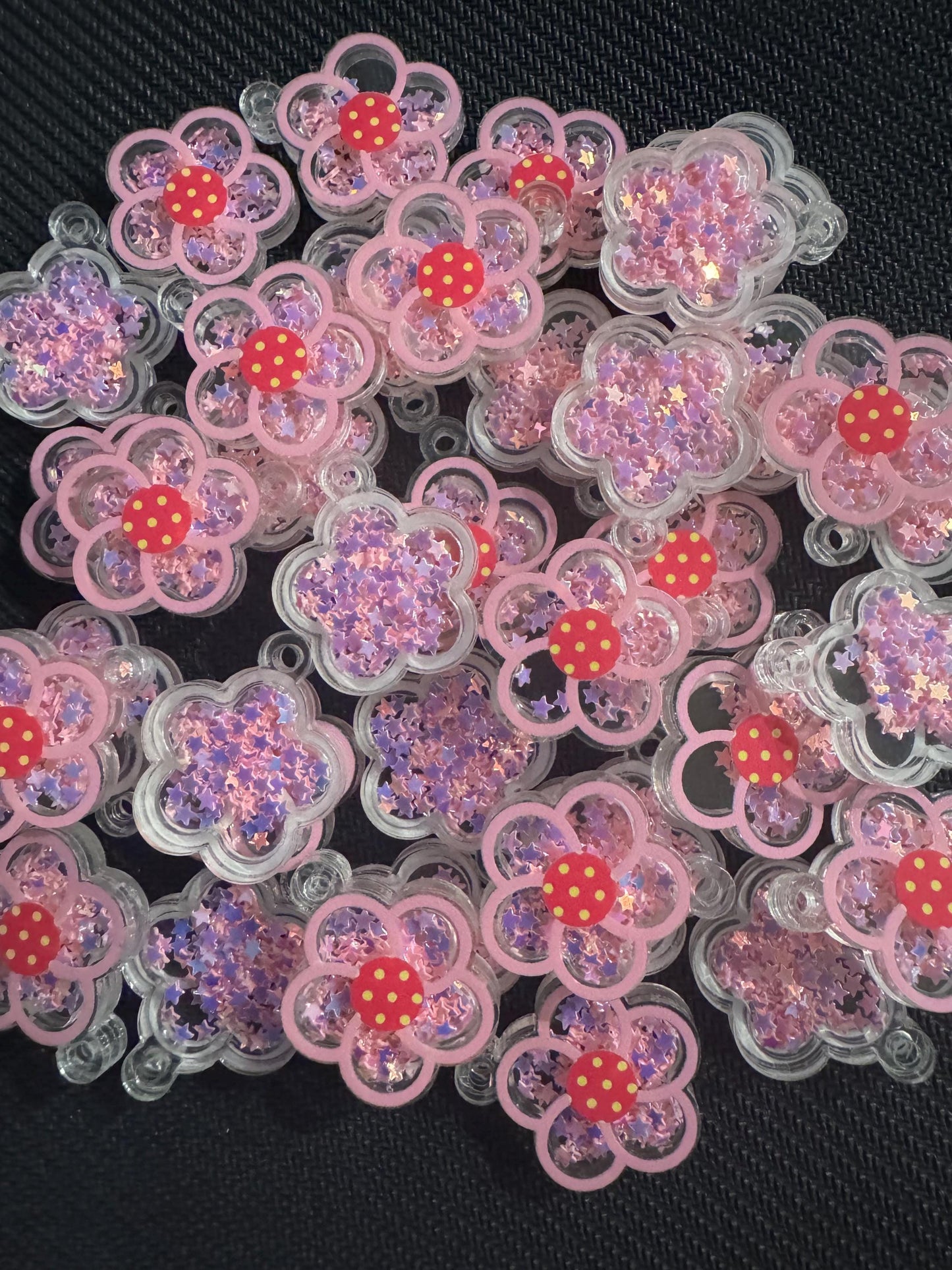 Cute Mini Flower Shaker Charm Pendant, DIY for Keychains, kawaii acrylic shakers, 4pc set