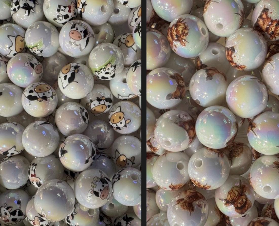 16MM UV Printed Cow Beads -For pens and beadable items- 15 beads pack