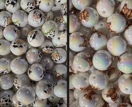 16MM UV Printed Cow Beads -For pens and beadable items- 15 beads pack