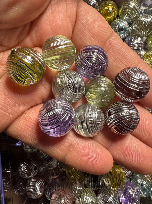 16MM Multi-Color Acrylic Silver Striped Beads-For pens and beadable items- 15 beads pack assorted