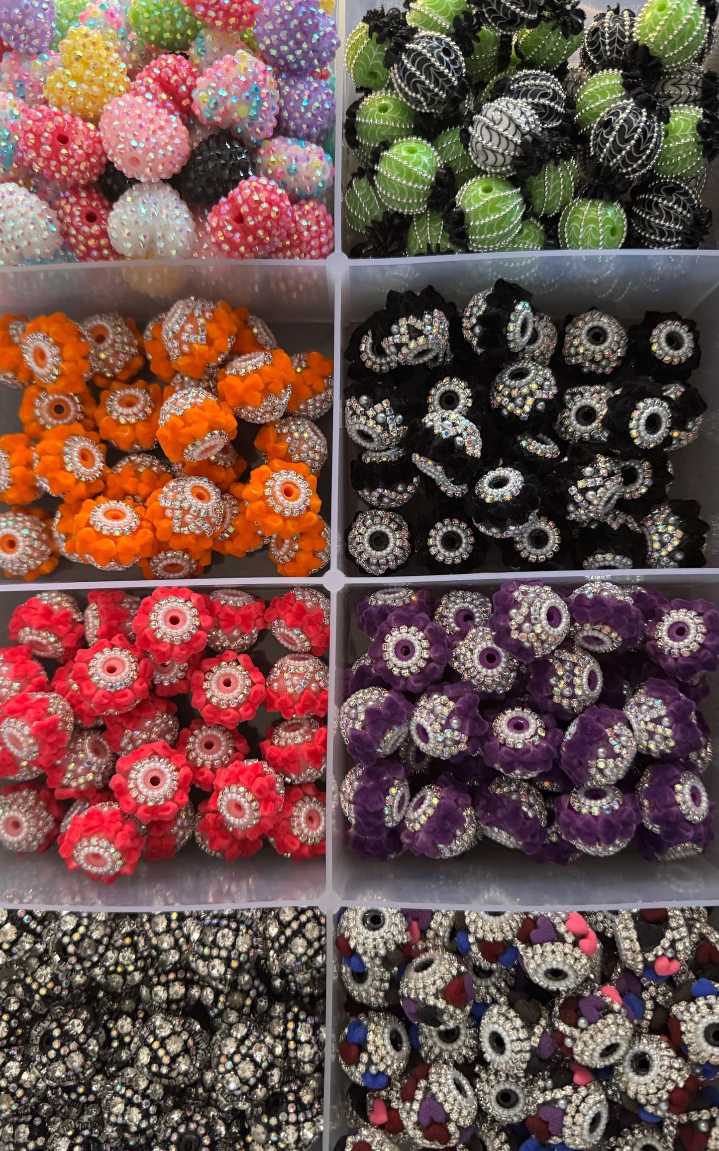 Handmade Fancy Rhinestone Acrylic Beads for Pens & Keychains - Assorted Styles 3pc Random Mix