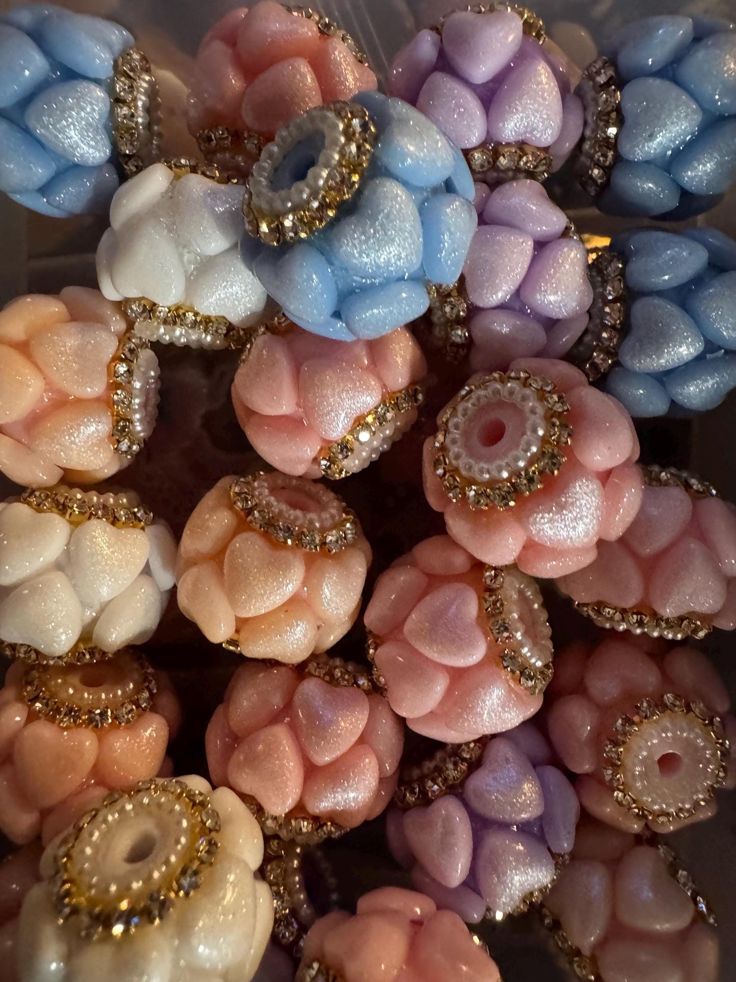Handmade Fancy Rhinestone Acrylic Beads for Pens & Keychains - Assorted Styles 3pc Random Mix