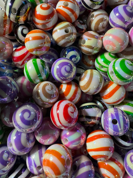 16MM UV Acrylic Swirl Color Beads- 15pc Bead Pack