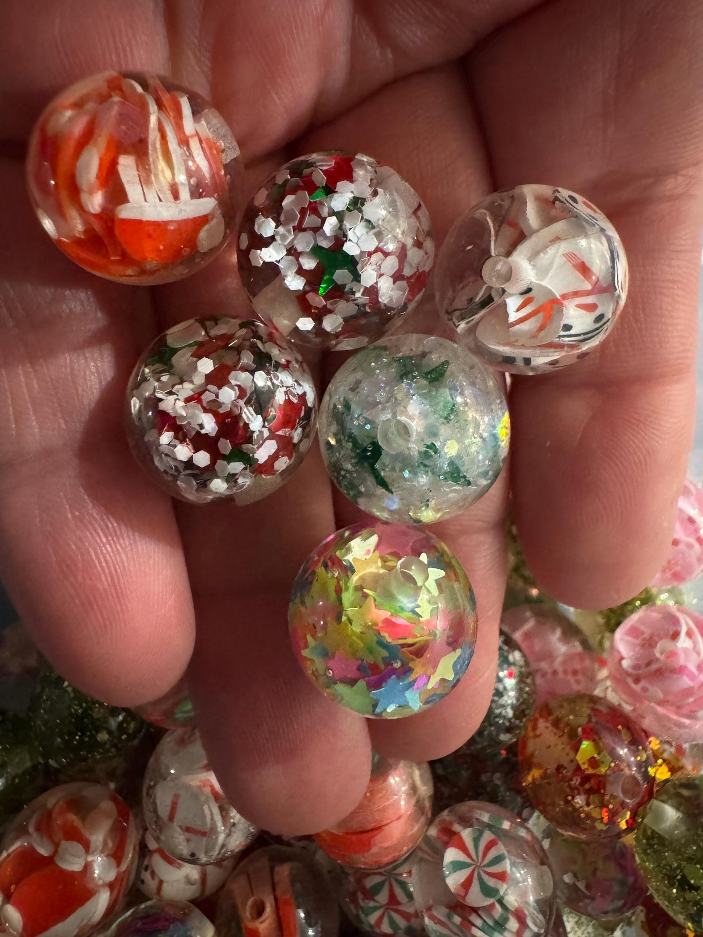 16MM Christmas Confetti Acrylic Beads-For pens and beadable items- 12 beads pack