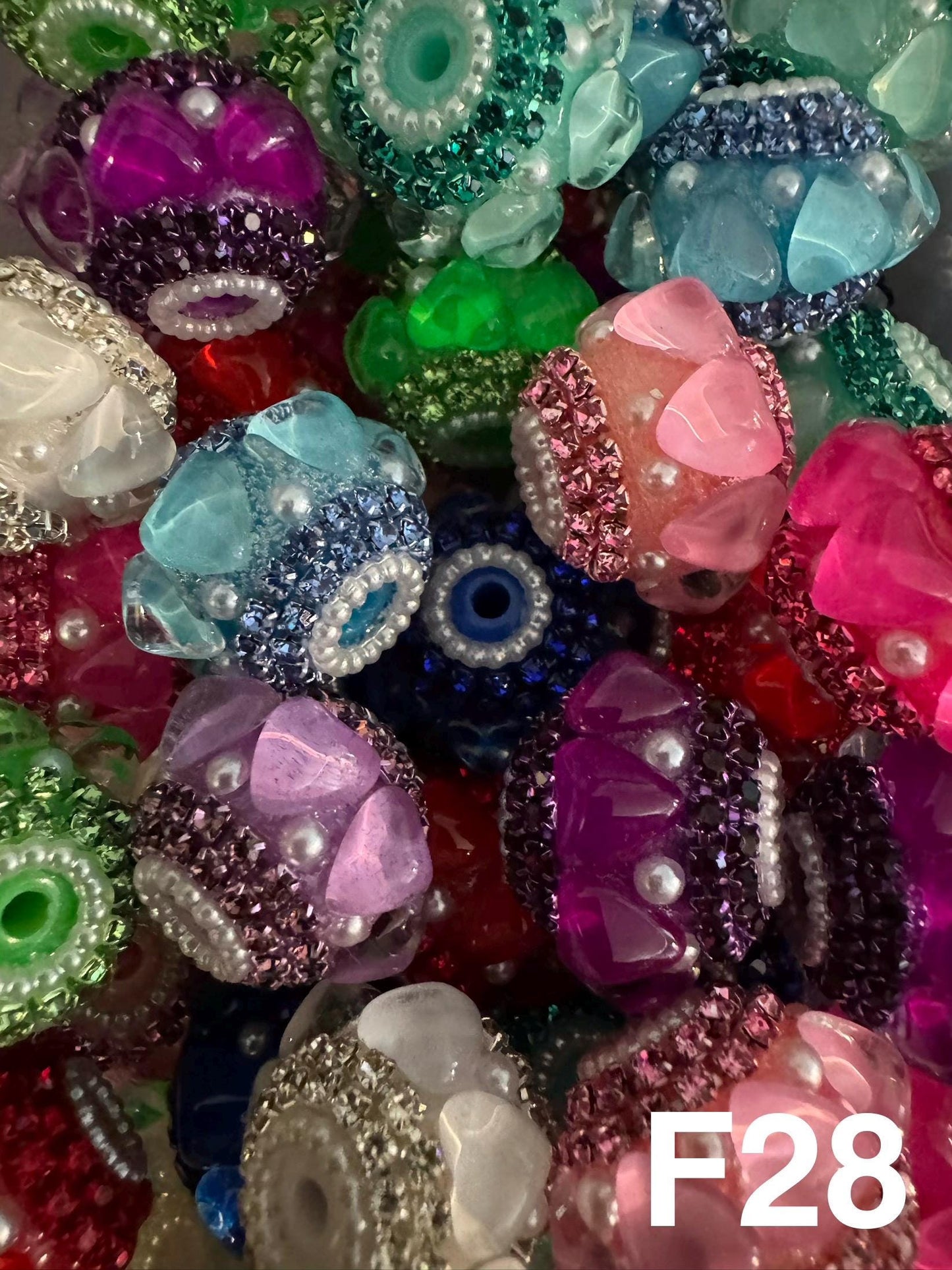 Handmade Fancy Rhinestone Acrylic Beads for Pens & Keychains - Assorted Styles 3pc Random Mix