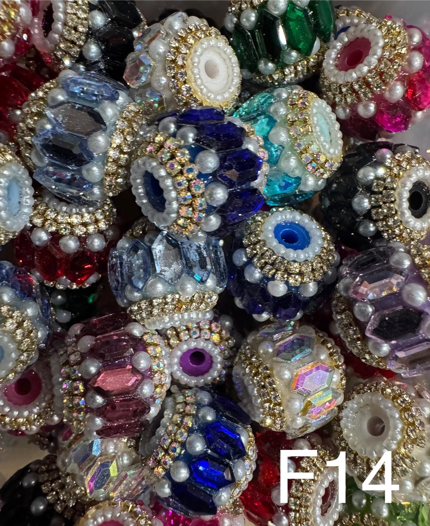 Handmade Fancy Rhinestone Acrylic Beads for Pens & Keychains - Assorted Styles 3pc Random Mix