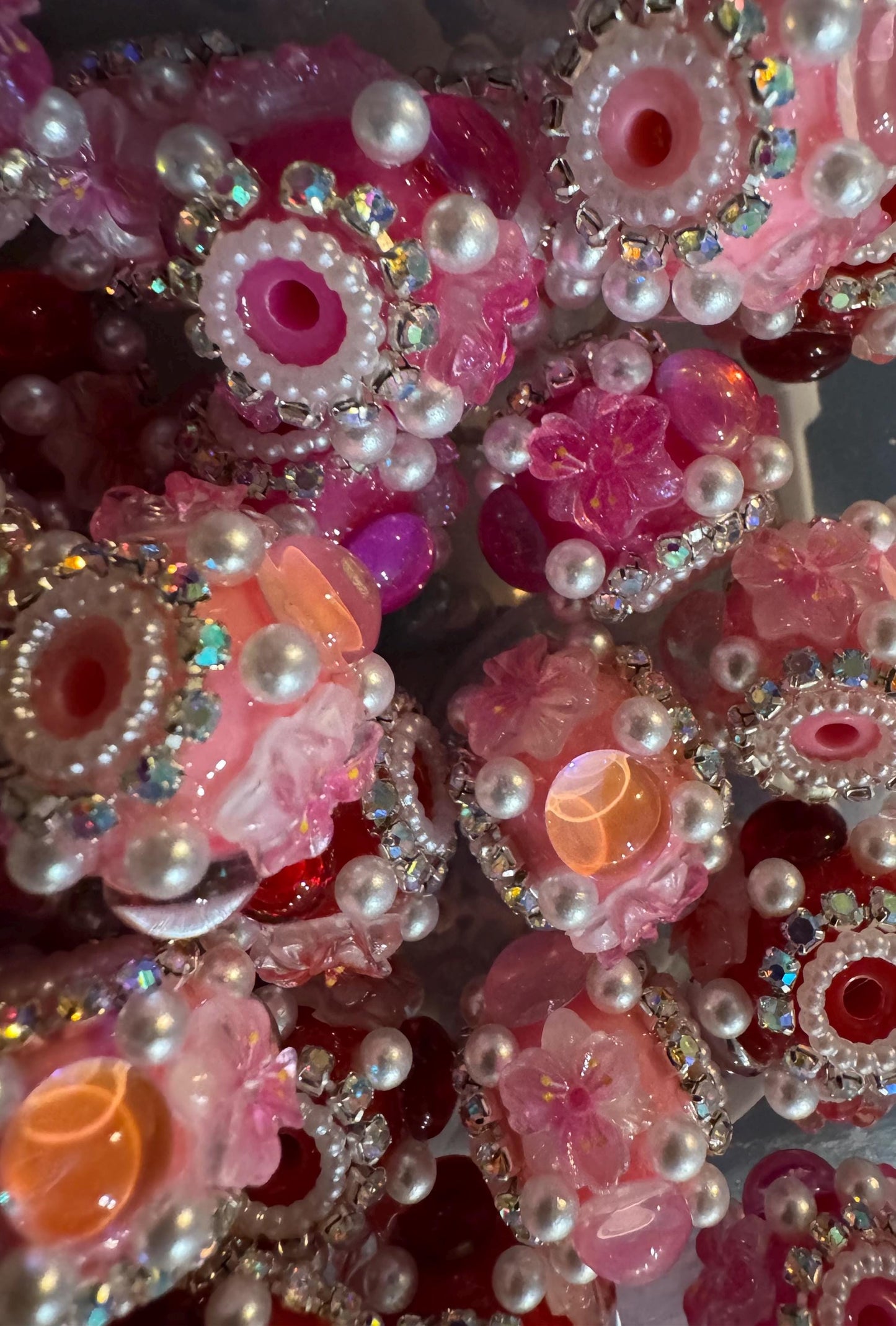 Handmade Fancy Rhinestone Acrylic Beads for Pens & Keychains - Assorted Styles 3pc Random Mix