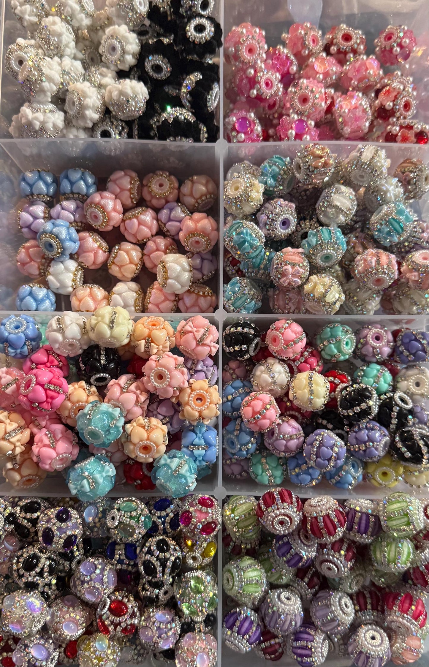 Handmade Fancy Rhinestone Acrylic Beads for Pens & Keychains - Assorted Styles 3pc Random Mix