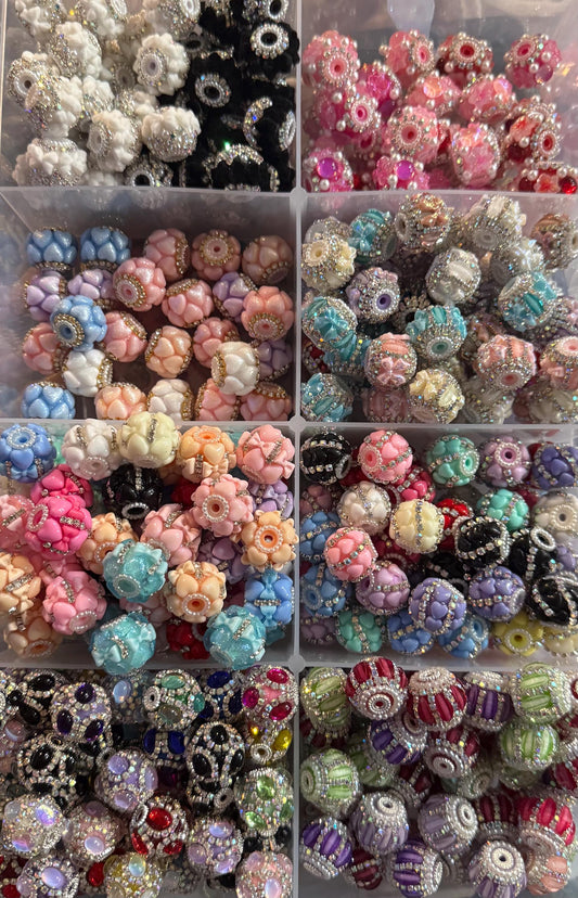 Handmade Fancy Rhinestone Acrylic Beads for Pens & Keychains - Assorted Styles 3pc Random Mix