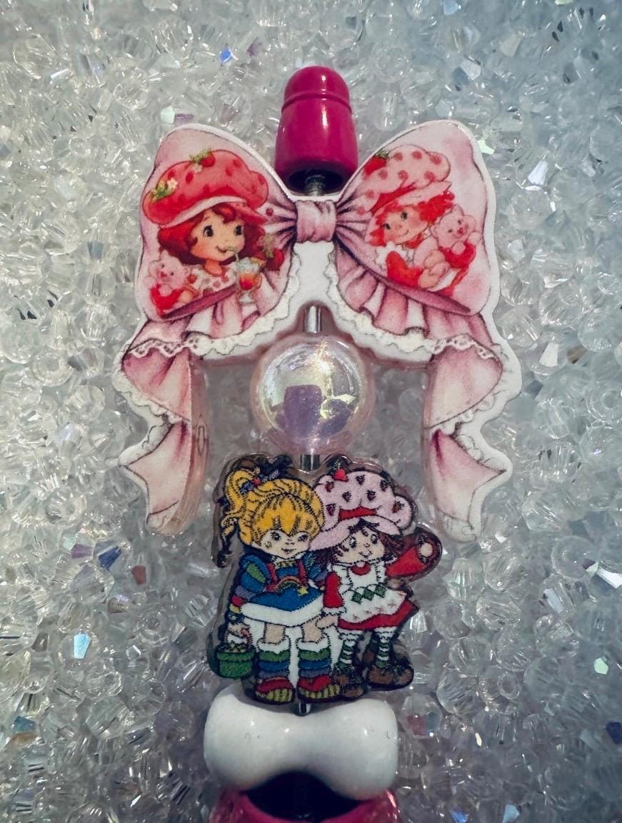 2Pc Theme Set Acrylic Bow plus character bead Focal-Fits DIY pens- Mexican Chavo bead| Strawberry| Poke