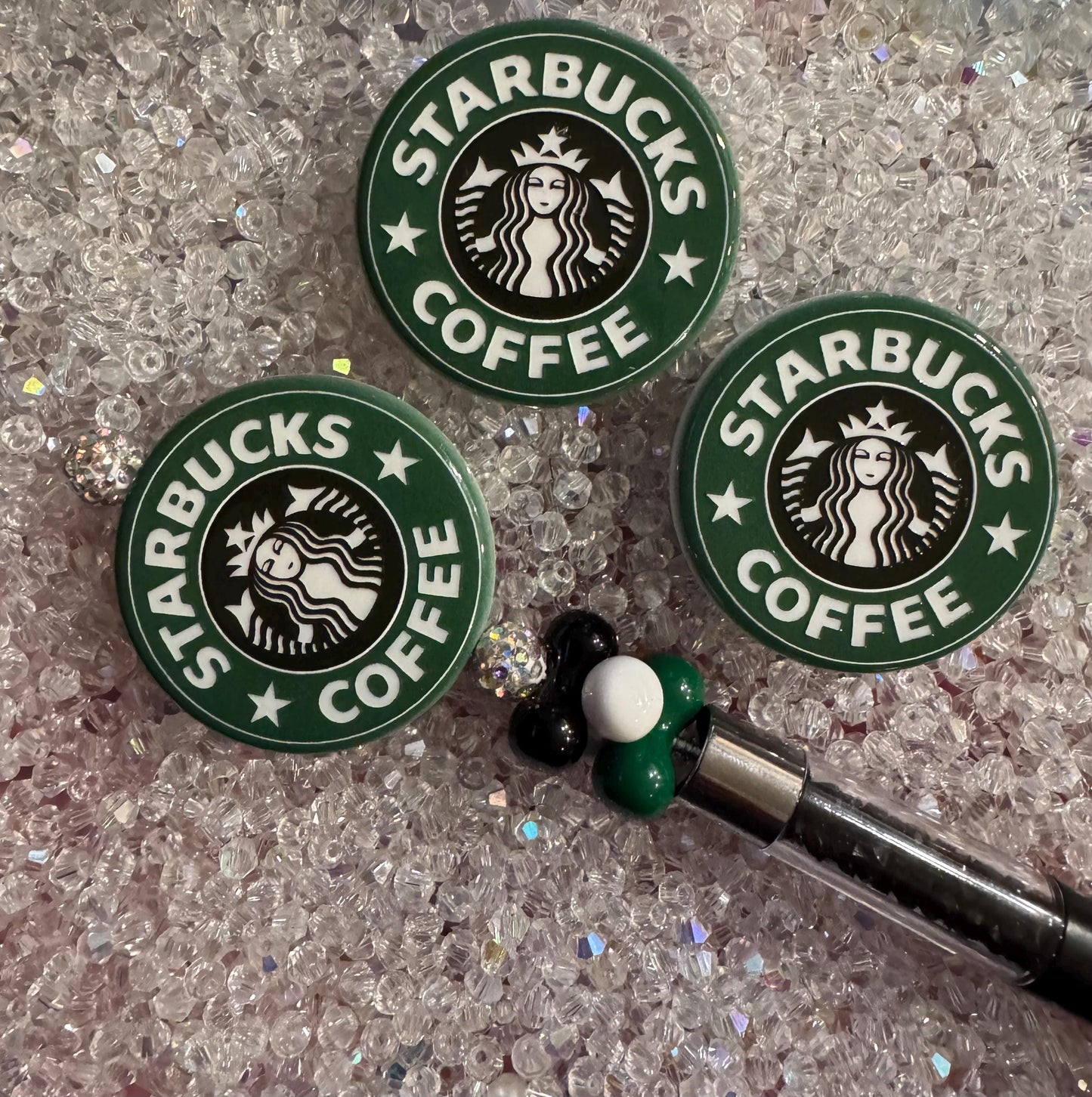 Cute Starbies Coffee Acrylic Beads- For Beaded pens, chunky keychains, phone charm keychains and more! -2pc pack