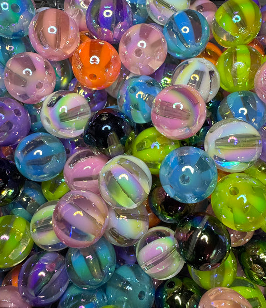 16MM Striped Multi Color Beads -15pc Bead pack