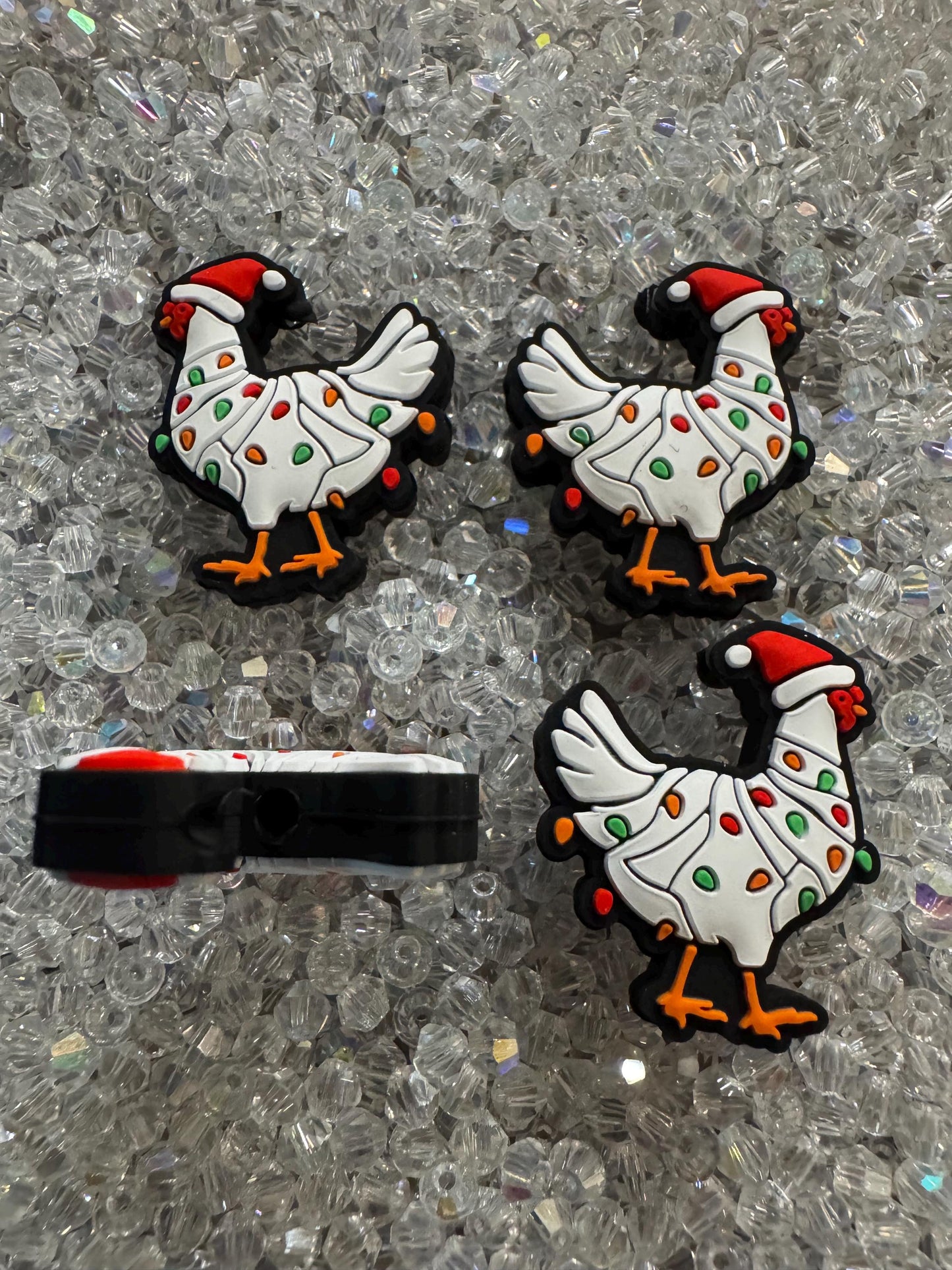 2D Christmas Chicken lights Silicone Bead- 2Pc pack