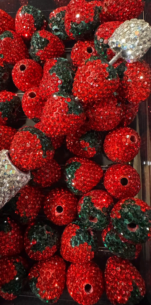 16MM Red Strawberry Rhinestone Clay Beads-For pens and beadable items- 5 beads pack