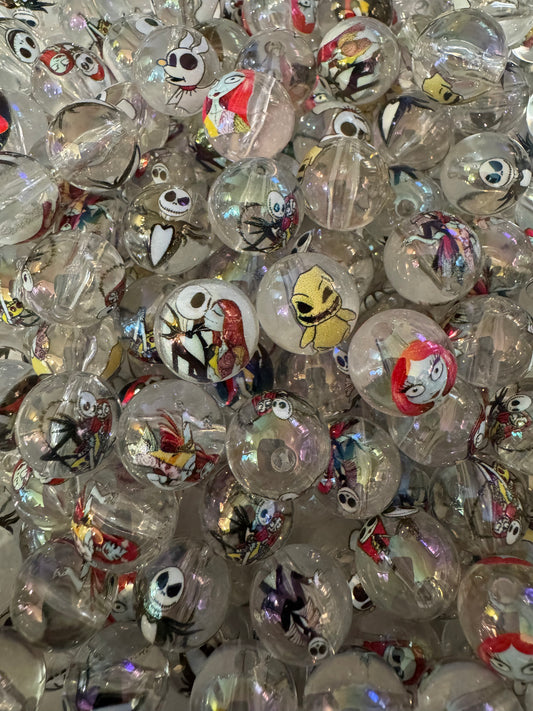 Halloween 16MM Beads, Clear Printed NBC Beads 20pc Pack