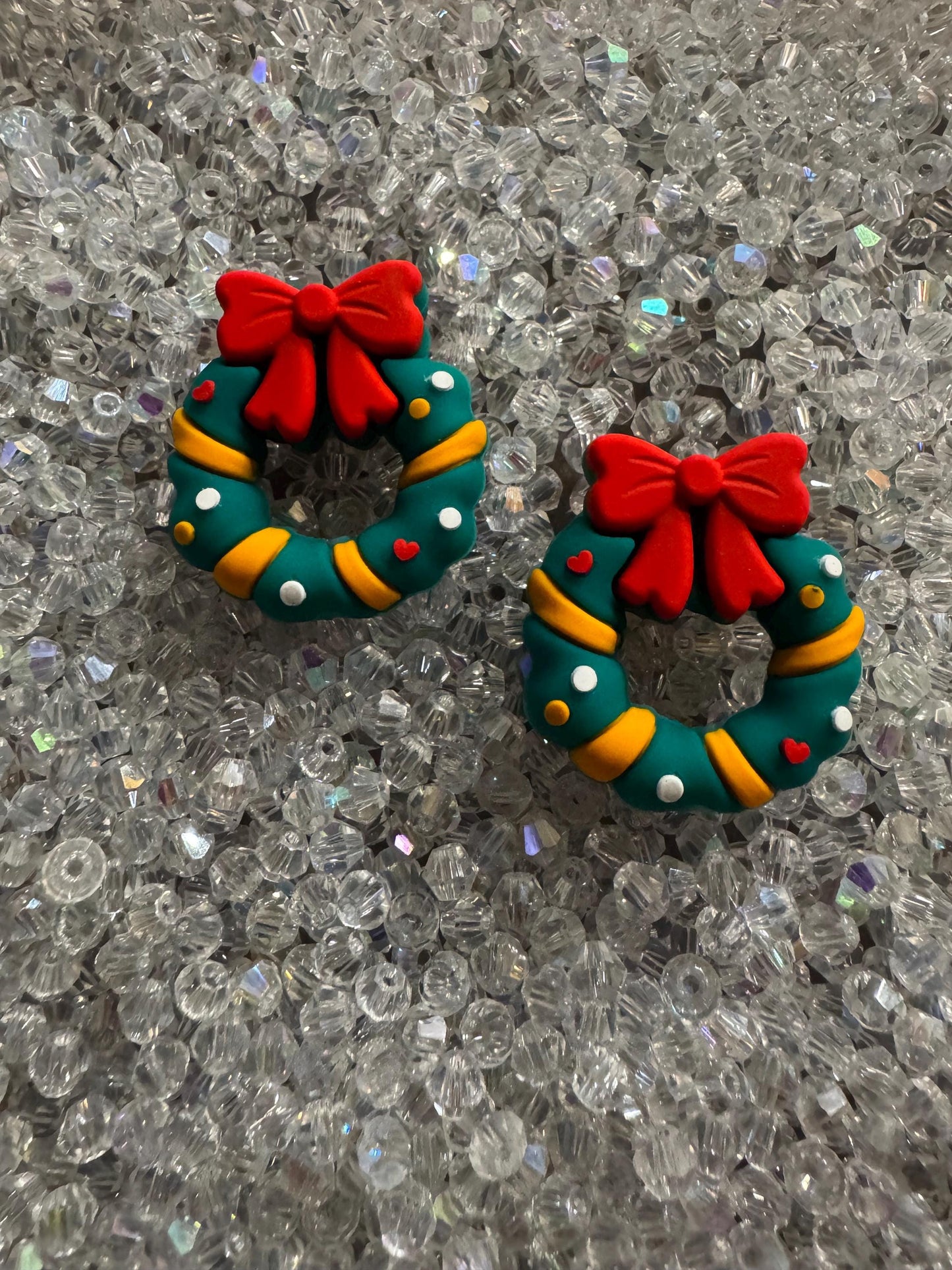 3D Christmas Wreath Silicone Bead- 2Pc pack