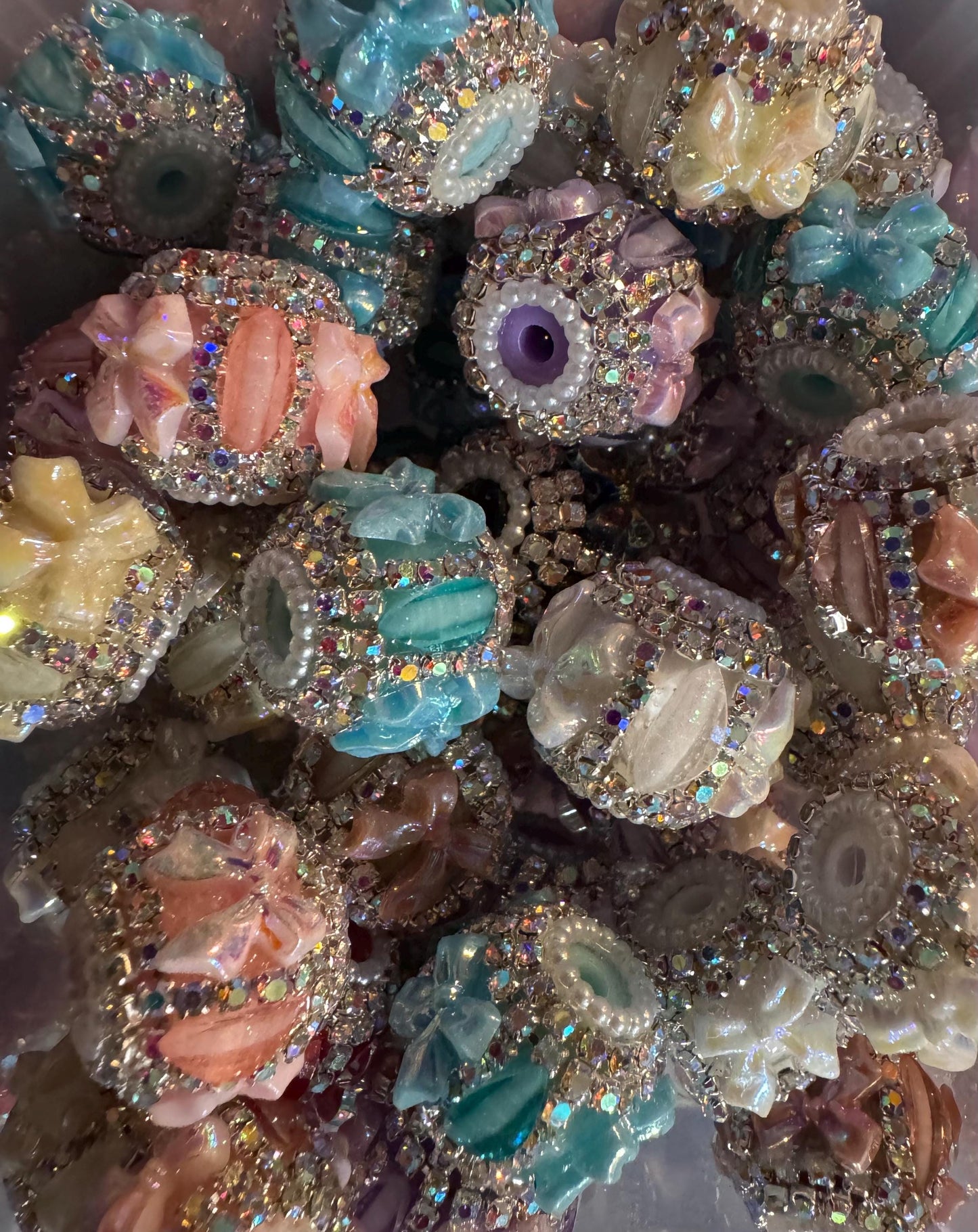 Handmade Fancy Rhinestone Acrylic Beads for Pens & Keychains - Assorted Styles 3pc Random Mix