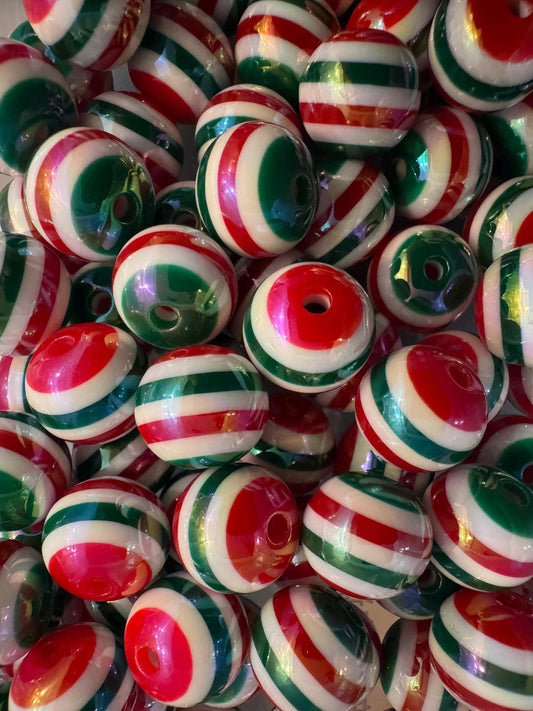 16MM Christmas Stripe Acrylic Beads: Pen and Keychain Making (Pack of 15)
