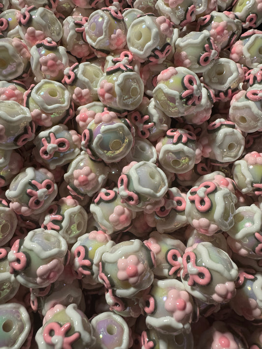 16MM Handpainted Acrylic Bow Beads -8pc Bead Pack