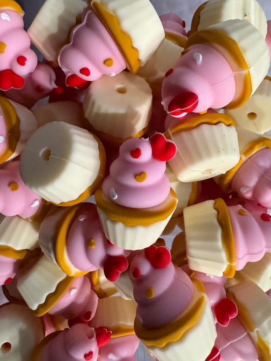 3D Cute Cupcake Silicone Bead- 2Pc Pack