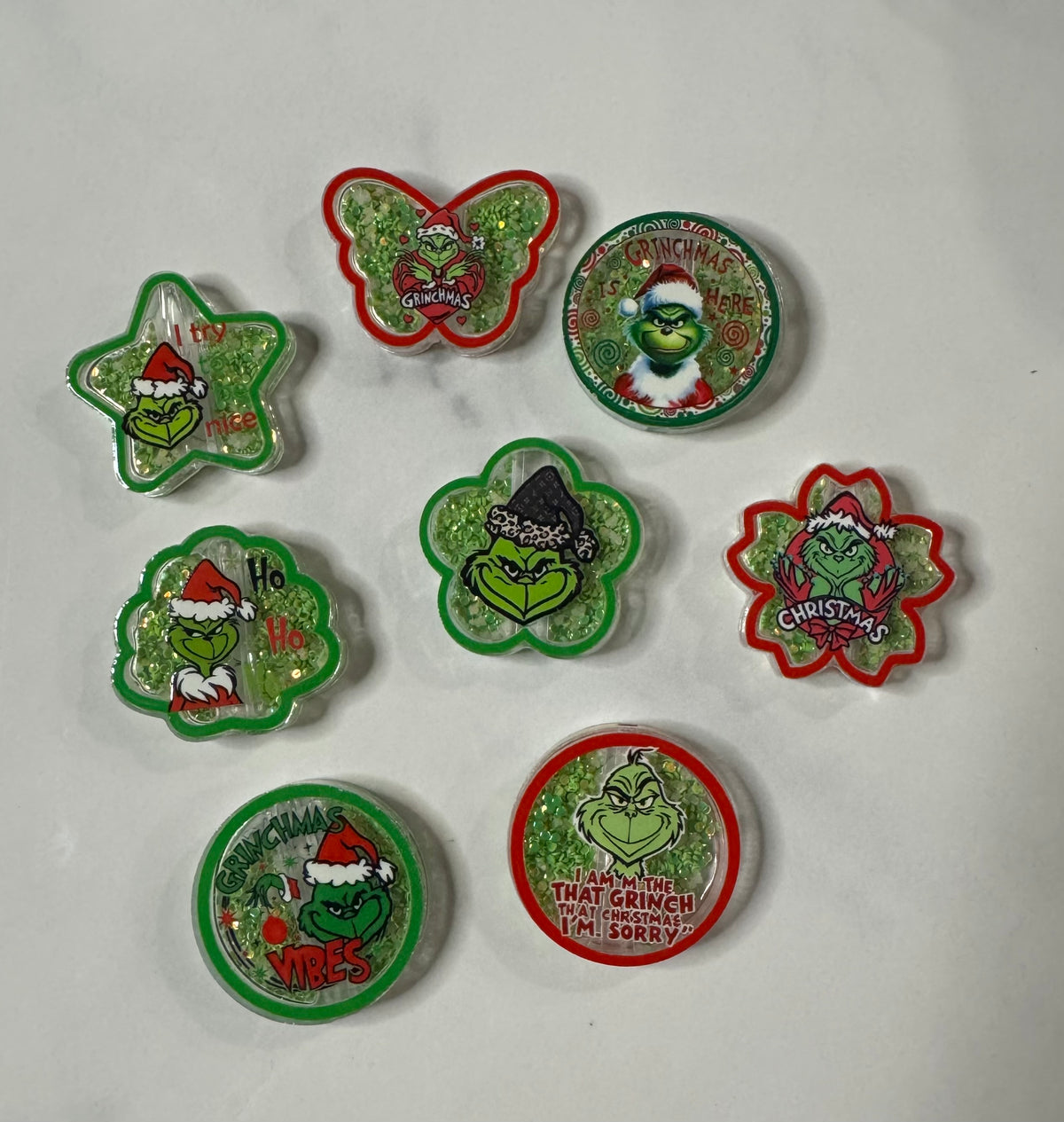 Acrylic Shaker Focal beads, Christmas green guy themes Beads -DIY For pens -  Random Mix - 3pcs (Copy)