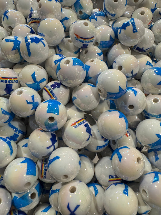16MM DB Coffee Printed Beads for pens and beadable items- 20 beads pack